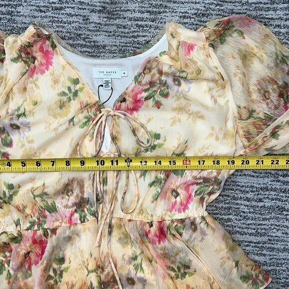 NWT Ted Baker Tamziiy V Neck Tie Front Mini Dress Ted Size 4/ US 12 - Picture 9 of 14